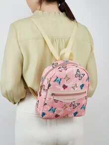時尚女士蝴蝶圖案大學風背包 - 粉色 - 查看 4