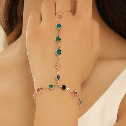1 pieza Brazalete cadena de muñeca de moda con colgante de perla sintética conectado a anillo de dedo de metal, brazalete para mujeres y niñas, joyería para la mano, regalo