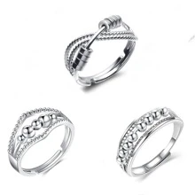 3Pcs Anxiety Spinner Rings Anxiety Fidget Rings Adjustable Calming Worry Open Ring Set Cubic Zirconia Meditation Relieve Stress Rotatable Beads Rings - 3pcs - View 1