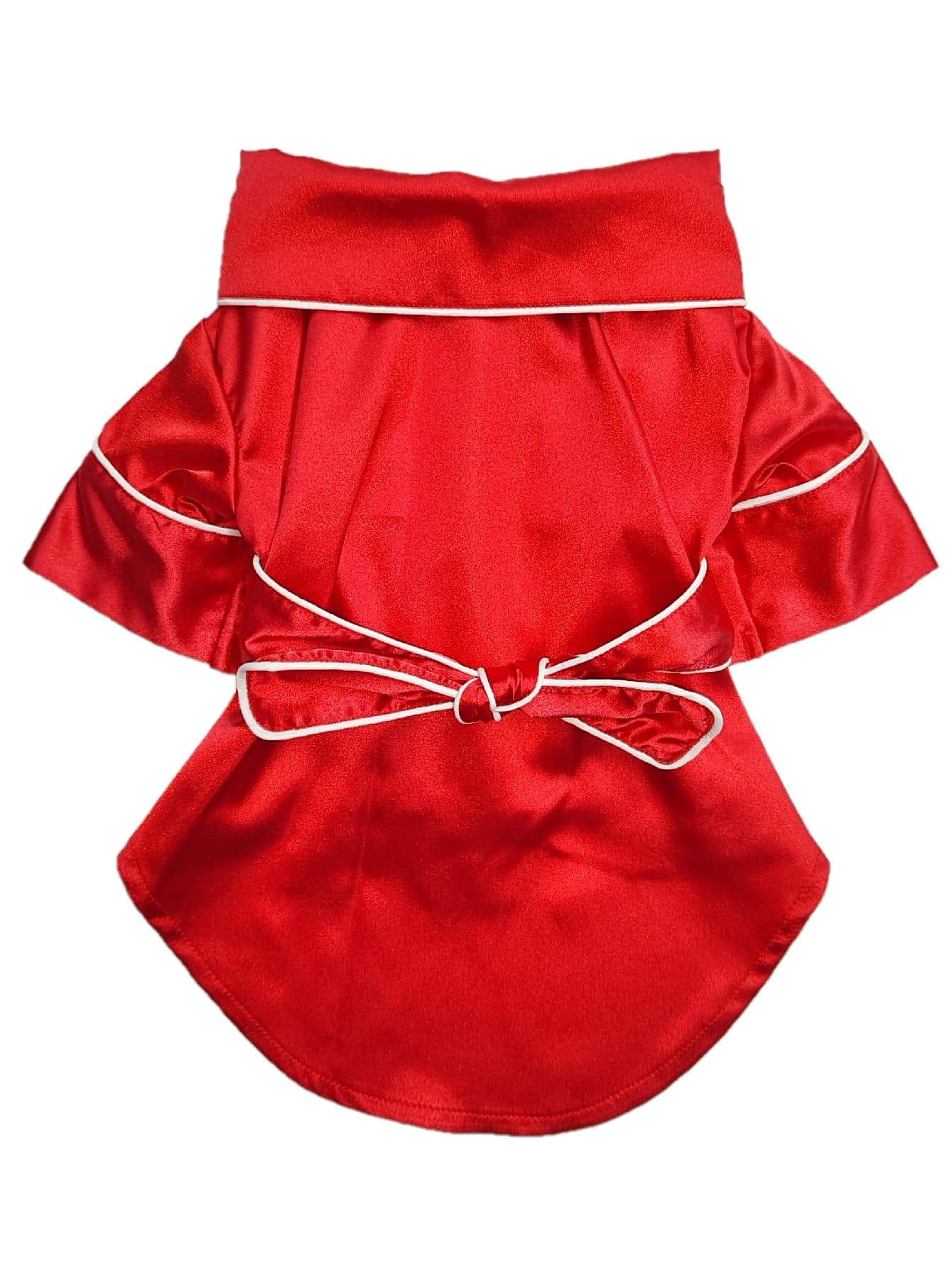 1pc Satin Solid Color Handmade Trim Waistband Comfortable Pet Pajamas For Cats And Dogs, All-Season Wearable Home Loungewear Sleepwear, Christmas Decoration - Red - View 1