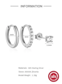 3 piezas Pendientes europeo y americano estilo S925 plata esterlina clásico cada día desgaste - Platino - Diamante Blanco - Ver 7