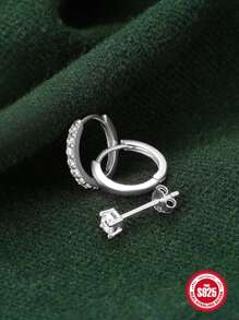 3 piezas Pendientes europeo y americano estilo S925 plata esterlina clásico cada día desgaste - Platino - Diamante Blanco - Ver 4