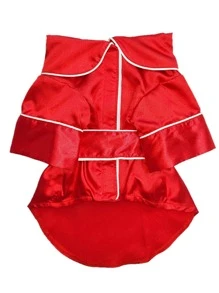 1pc Satin Solid Color Handmade Trim Waistband Comfortable Pet Pajamas For Cats And Dogs, All-Season Wearable Home Loungewear Sleepwear, Christmas Decoration - Red - View 7