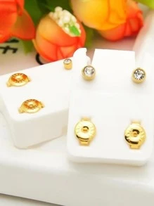 24pcs Vacuum Plated Stud Earrings With Rhinestones, Simple Elegant Gold Edge Design, Suitable For Pierced Ears & Daily Wear - Gold - View 1
