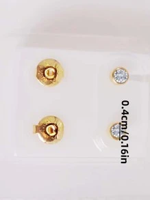 24pcs Vacuum Plated Stud Earrings With Rhinestones, Simple Elegant Gold Edge Design, Suitable For Pierced Ears & Daily Wear - Gold - View 4
