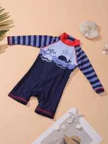 Baby Boys' Long Sleeve One-Piece Surfing Rashguard Swimsuit For Sun Protection