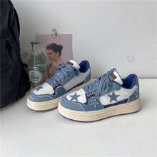 新風格星星圖案帆布鞋適合女士,時尚和休閒,運動設計藍色的顏色 - 藍色 - 查看 2
