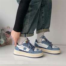 新風格星星圖案帆布鞋適合女士,時尚和休閒,運動設計藍色的顏色 - 藍色 - 查看 7