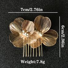 1入組婚禮頭巾,韓語風格金色花卉圖案梳子,宮廷風婚禮髮飾 - 金色 - 查看 3
