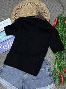 Women Knit Tops - 黑色 - 查看 2
