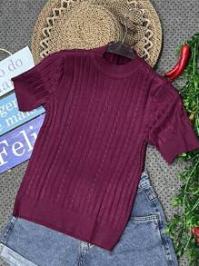 Women Knit Tops - 酒紅色 - 查看 1