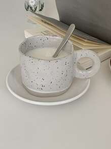 1 chiếc cốc cà phê bằng gốm có hình dạng bất đối xứng và họa tiết chấm mực trở lại trường học - Màu be - Xem 5