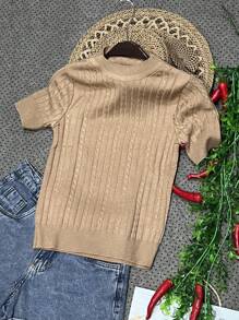 Women Knit Tops - 杏色 - 查看 1