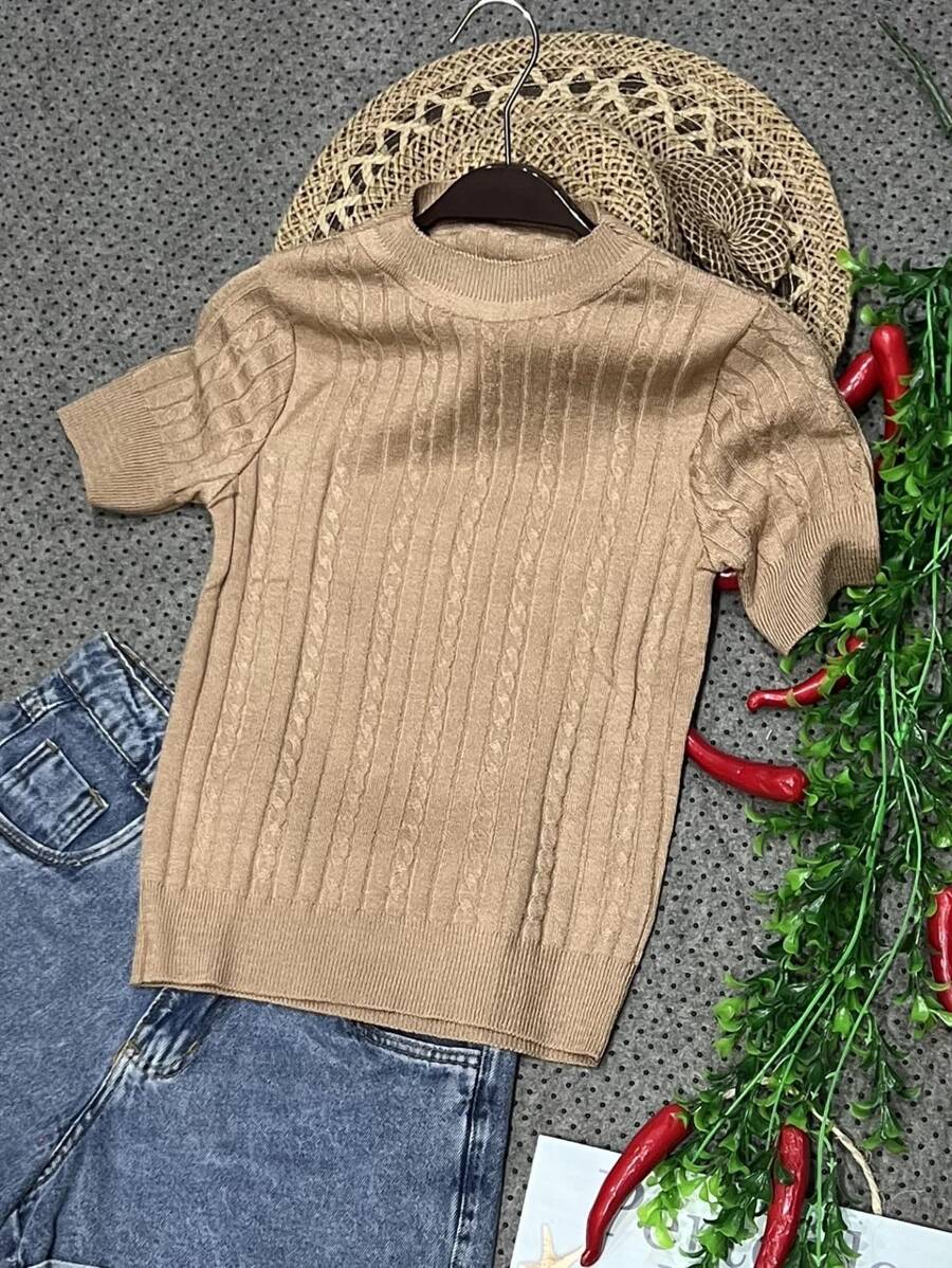 Women Knit Tops - 杏色 - 查看 1
