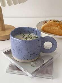 1pc Ceramic Mug With Asymmetric Shape & Ink Dot Design Back To School