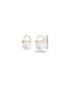 1pair White Faux Pearl Fashionable Elegant Earrings. Valentine's Day Accessories - White - View 5