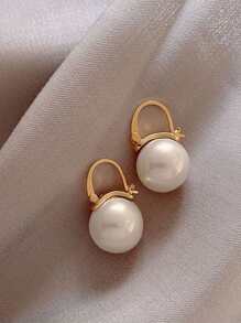 1pair White Faux Pearl Fashionable Elegant Earrings. Valentine's Day Accessories - White - View 2