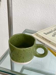 1pc Ceramic Mug With Ink Splash Pattern, Asymmetric Shape, Coffee Cup Back To School - Green - View 5