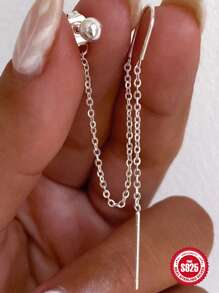 1 szt. Modny, prosty styl S925 Sterling Silver Vintage Łańcuszek z frędzlami i gwiazdkami Nakładka na uszy Na Damskie Dzienne zużycie Święto - Srebro - Zobacz 4