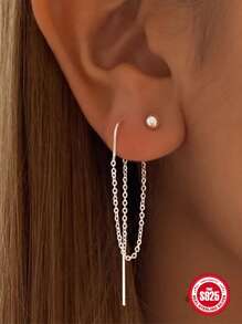 1 szt. Modny, prosty styl S925 Sterling Silver Vintage Łańcuszek z frędzlami i gwiazdkami Nakładka na uszy Na Damskie Dzienne zużycie Święto - Srebro - Zobacz 3