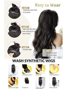 6 Pieces/Set 16 Clip Hair Extensions Black Long Straight Hair Natural Gradual Change Wig Heat Resistant Fiber Women's Hairstyle - Multicolor - View 5