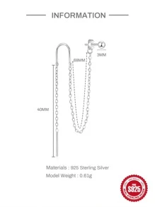 1 szt. Modny, prosty styl S925 Sterling Silver Vintage Łańcuszek z frędzlami i gwiazdkami Nakładka na uszy Na Damskie Dzienne zużycie Święto - Srebro - Zobacz 8