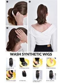 Blonde women grab ponytail long curly hair to create an 18-inch ponytail wig - Gold - View 6