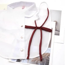 1入組深的紅色的素色JK襯衫領子鏈條適合女士,風格蝴蝶結打結裝飾配件,每天穿戴 - 酒紅色 - 查看 1