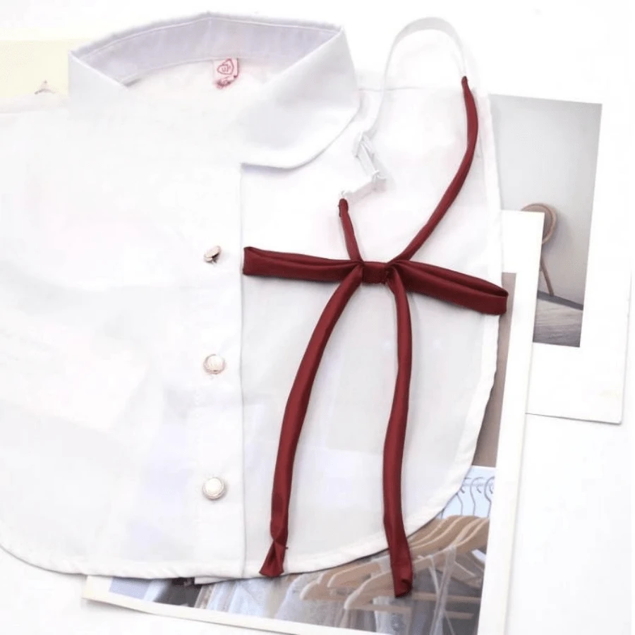 1入組深的紅色的素色JK襯衫領子鏈條適合女士,風格蝴蝶結打結裝飾配件,每天穿戴 - 酒紅色 - 查看 1