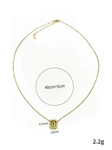 1入組S925純銀幾何吊墜項鍊帶閃閃發光方晶鋯石 - 黃色 - 查看 3