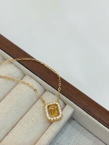 1入組S925純銀幾何吊墜項鍊帶閃閃發光方晶鋯石 - 黃色 - 查看 2