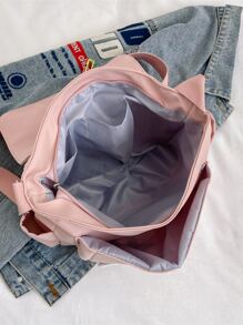 大學生女式肩背包,可愛少女風格,大容量休閒通勤包,拉鍊,粉色帆布,柔軟斜背包 - 粉色 - 查看 7
