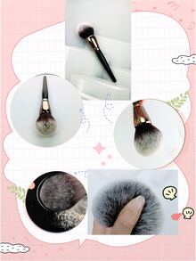 1支大号黑色木柄散粉刷，多功能化妆刷，适用于腮红、散粉 - 黑色 - 查看 4