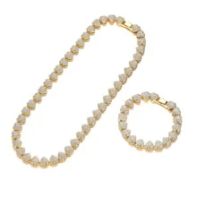 2pcs Heart Shape Rhinestone-Encrusted Creative Personalized 10mm Full Rhinestone Necklace Bracelet Jewelry Set Valentines,Mom,Mother,Mother's Day,Gift - Gold - View 4