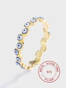 925純銀眼睛形狀圓環 - 黃色 - 查看 1