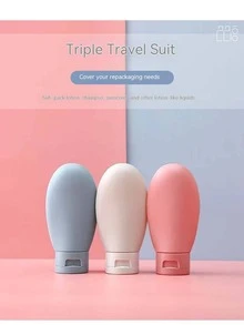 3pcs Travel Silicone Cosmetic Toiletry Bottles Set, Including Refillable Bottles For Shampoo, Lotion, Facial Cleanser, Shower Gel, Empty Squeeze Containers