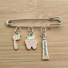 Fashion Toothpaste Toothbrush Enamel Tooth Pendant Brooch for Women Dentist Brooch Jewelry Gifts