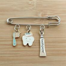 Fashion Toothpaste Toothbrush Enamel Tooth Pendant Brooch for Women Dentist Brooch Jewelry Gifts