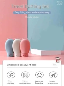 3pcs Travel Silicone Cosmetic Toiletry Bottles Set, Including Refillable Bottles For Shampoo, Lotion, Facial Cleanser, Shower Gel, Empty Squeeze Containers