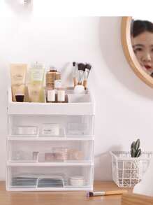 1PC Drawer-Style Transparent Desktop Storage Box, Multi-Layer PP Material Dust-Proof Organizer Rack For Cosmetics, Sundries, Nail Art Tools, Lipstick And Makeup Storage - White - View 7