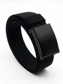 1pc Men's Solid Color Metal Press Fastener Belt With Elastic Stretchy Strap, Suitable For Daily Casuals And Training Summer, School Casual, Business, Boyfriend Husband Father Dad Men Gift, Daily Wear, Fashion, Teen, Outdoor, Vacation, Athletic, Travel, Street, Boho, Vintage Fall, Autumn, Halloween Autumn-Winter Accessories, Suitable For Teens, Youth, Men, Casual, Outdoor, Athletic, Vacation, Graduation Gifts, Birthday, Daily Wear - Black - View 1