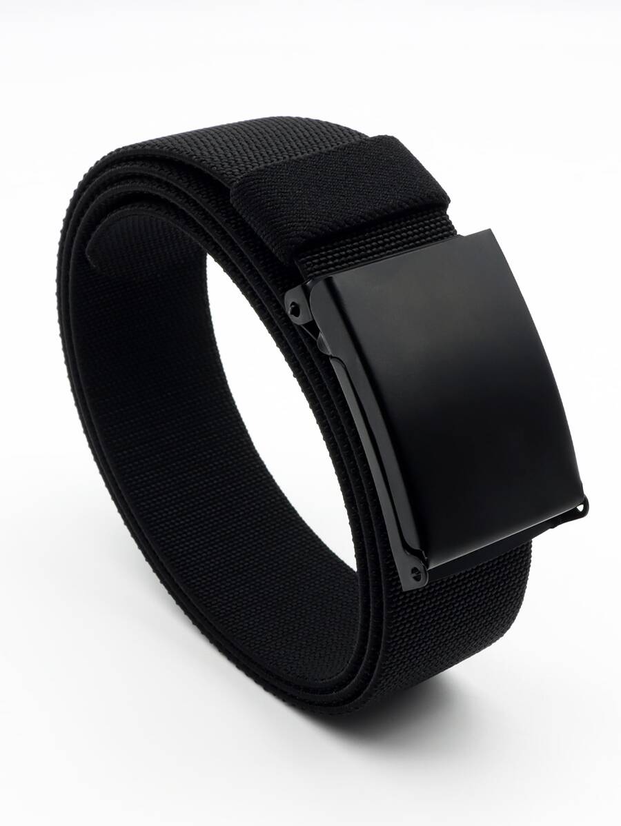 1pc Men's Solid Color Metal Press Fastener Belt With Elastic Stretchy Strap, Suitable For Daily Casuals And Training Summer, School Casual, Business, Boyfriend Husband Father Dad Men Gift, Daily Wear, Fashion, Teen, Outdoor, Vacation, Athletic, Travel, Street, Boho, Vintage Fall, Autumn, Halloween Autumn-Winter Accessories, Suitable For Teens, Youth, Men, Casual, Outdoor, Athletic, Vacation, Graduation Gifts, Birthday, Daily Wear - Black - View 1