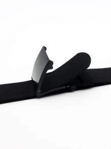 1pc Men's Solid Color Metal Press Fastener Belt With Elastic Stretchy Strap, Suitable For Daily Casuals And Training Summer, School Casual, Business, Boyfriend Husband Father Dad Men Gift, Daily Wear, Fashion, Teen, Outdoor, Vacation, Athletic, Travel, Street, Boho, Vintage Fall, Autumn, Halloween Autumn-Winter Accessories, Suitable For Teens, Youth, Men, Casual, Outdoor, Athletic, Vacation, Graduation Gifts, Birthday, Daily Wear - Black - View 4