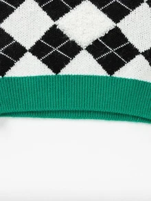 Balabala Áo len trễ vai kiểu Argyle của Tween Girl - Đen và trắng - Xem 6