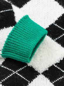 Balabala Áo len trễ vai kiểu Argyle của Tween Girl - Đen và trắng - Xem 5