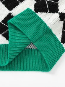 Balabala Áo len trễ vai kiểu Argyle của Tween Girl - Đen và trắng - Xem 7