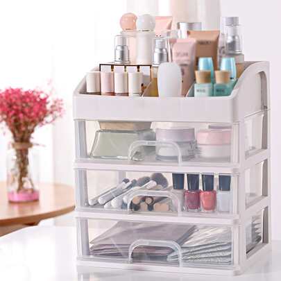 1个抽屉式多层收纳架，可收纳化妆工具、美甲用品、口红及其他日常小物件，情人节、开学季礼物、房间装饰