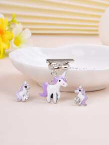 4 cái/bộ Đúng mốt Phim hoạt hình Unicorn Theo chủ đề Tím Dây chuyền , Vòng tay , Bộ bông tai Dành cho Cô gái - Màu tím - Xem 7