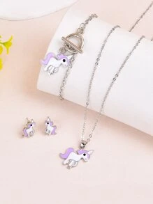 4 cái/bộ Đúng mốt Phim hoạt hình Unicorn Theo chủ đề Tím Dây chuyền , Vòng tay , Bộ bông tai Dành cho Cô gái - Màu tím - Xem 4