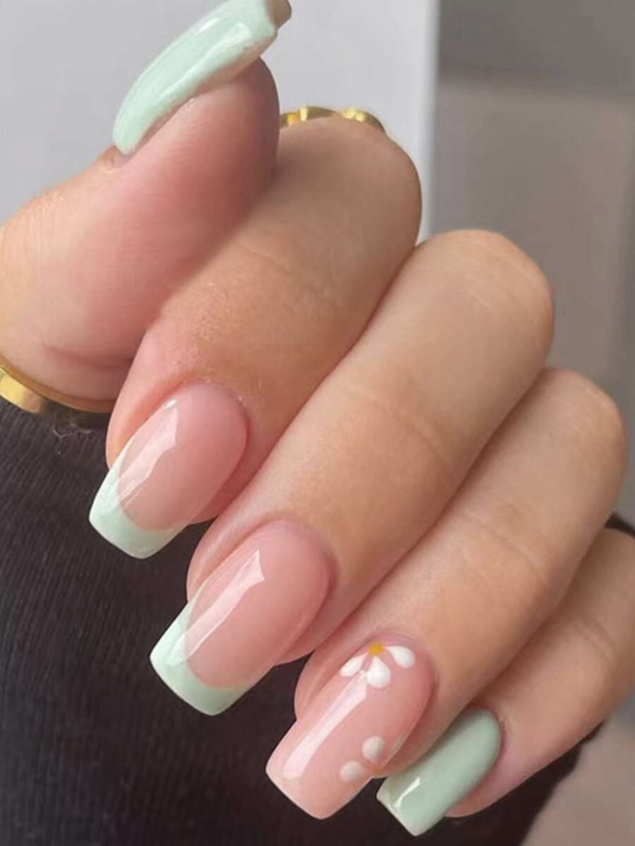 24入組短方形極簡純色假指甲連甲膠,適用於美甲 - 彩色 - 查看 1